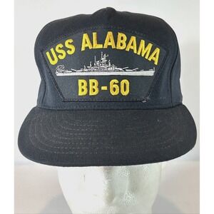 Vintage USS Alabama Hat Cap Snap Back BB-60 US Black Made In USA Navy Northstar